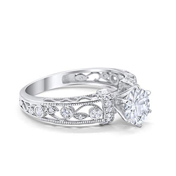 Art Deco Engagement Promise Ring Simulated Cubic Zirconia 925 Sterling Silver